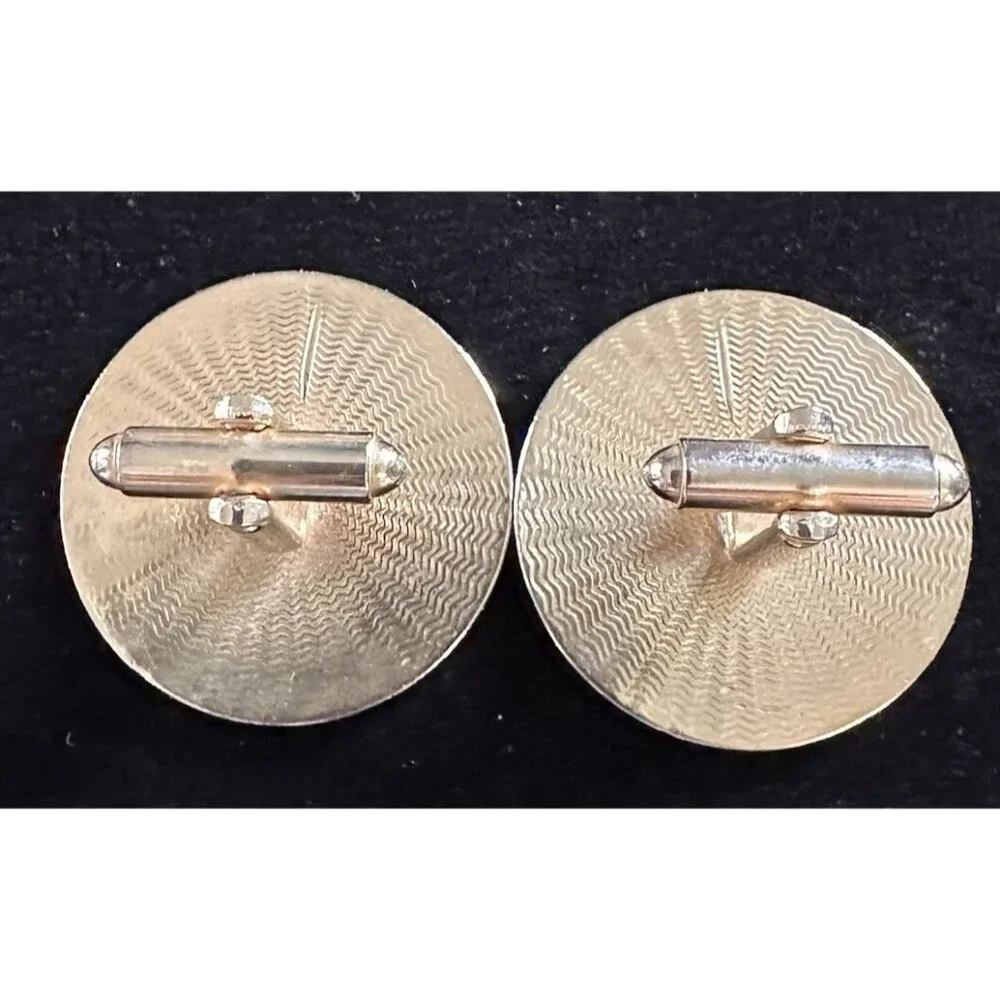 Vintage Enamel 1904 Ford Model A Car Cufflinks Pair‎ Round White Gold